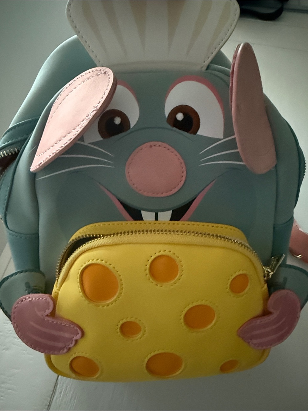 Loungefly Mouse Backpack with Yellow Cheese Pocket - Teal & Pink